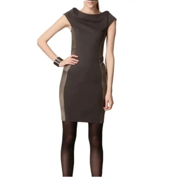 ALICE + OLIVIA Leather Silk Spliced Cap Sleeve Mini sheath Dress​ - Picture 1 of 5